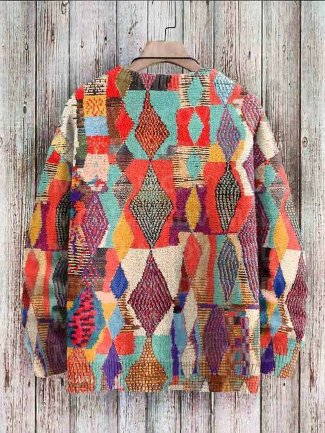 Vintage Geometry Art Print Casual Knit Pullover Sweater Women For Men Sweater