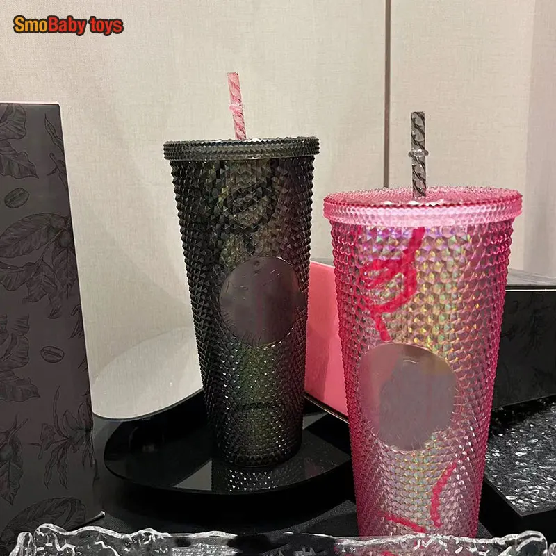 

Новинка, корейский фирменный стиль BP Co для девочек, 710 мл, с соломинкой и логотипом, двухрианская чашка, 24 унции, чашка со стразами и галстуком, чашка для холодных напитков, кофе с коробкой