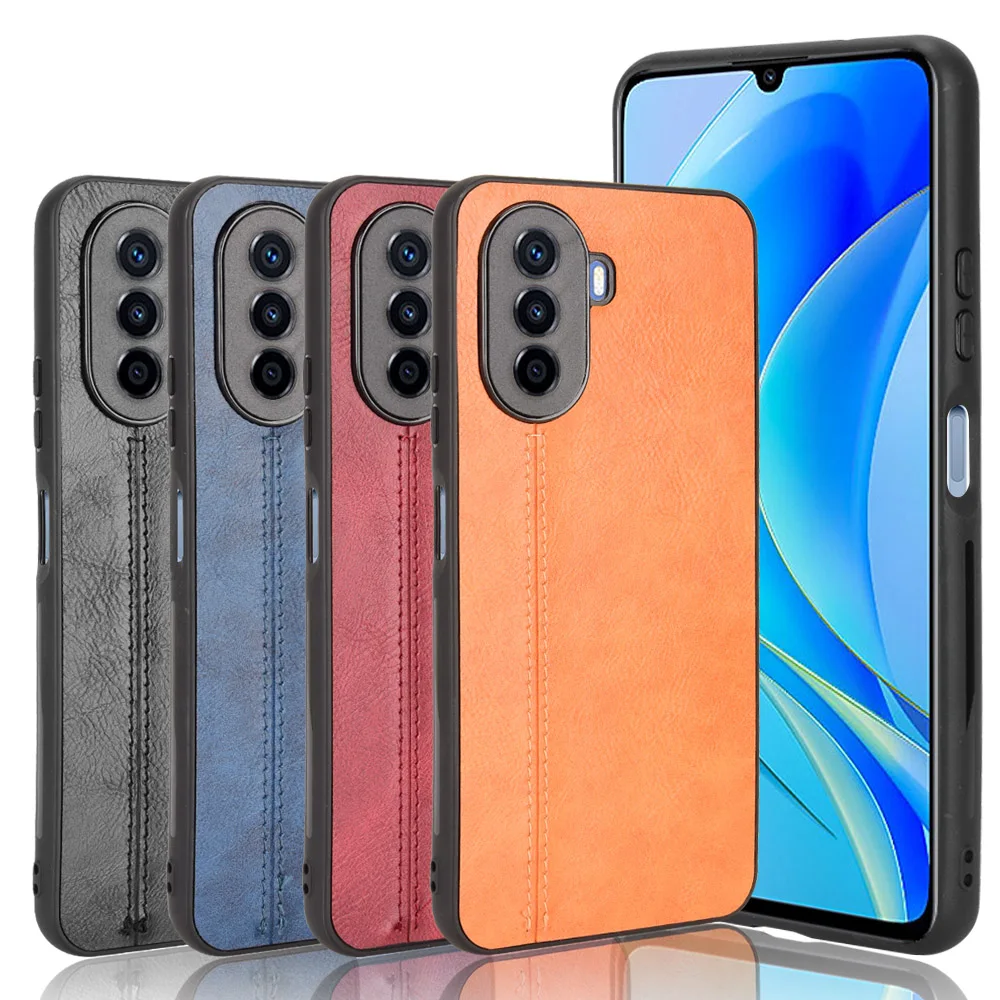 For Huawei Nova Y70 Plus Case Suture Soft Edge PU Leather Hard