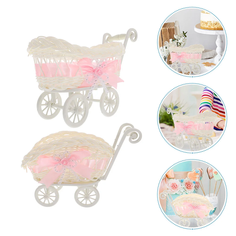 

Wicker Stroller Decoration Rattan Baby Carriage Baby Doll Stroller Woven Flower Basket Baby Shower Centerpiece Stroller Baby