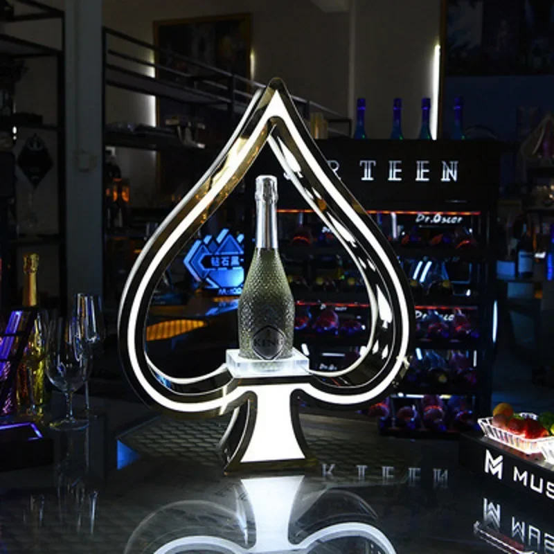 LED Rechargeable Ace of Spade Beer Bottle Holder VIP Cocktail Wine Champagne Bottle Presenter Glorifier Display Case