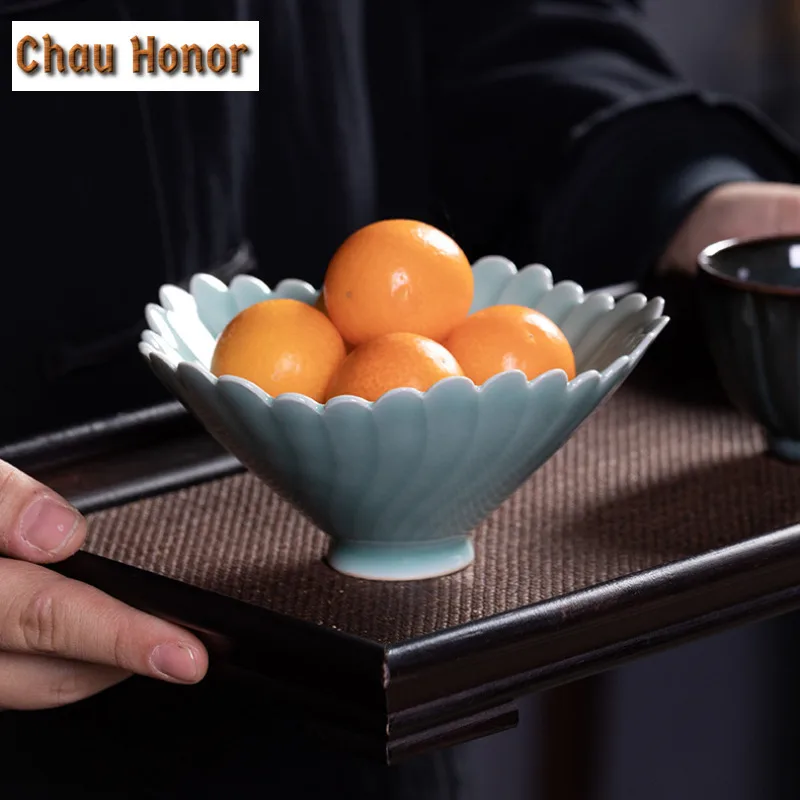 Longquan Celadon Salix Leaf Fruit Dishes Retro Pastry Plate Dessert Candy Dish Household Plates for Food for Tea Supplies Gift