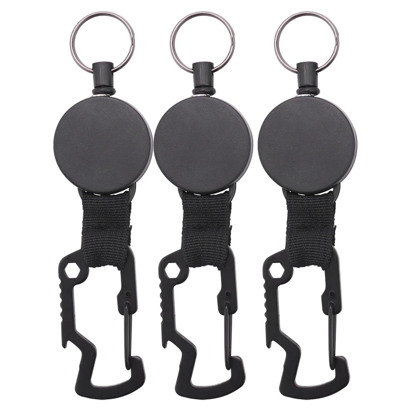 

3 Pack Retractable Keychain - Heavy Duty Badge Holder Reel With Multitool Carabiner Clip,Key Ring With Steel Wire Cord Up To 25