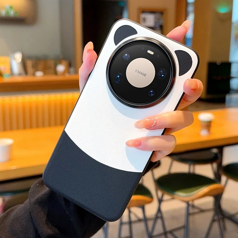 Cute Panda Leather Ring Case with Enhanced Camera Protection