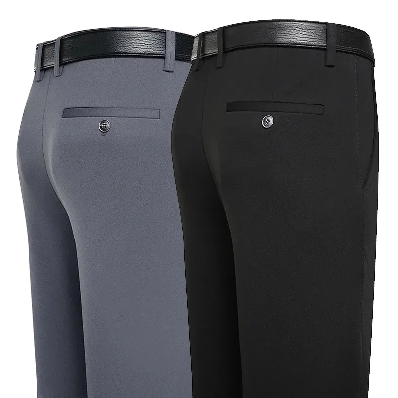 Suit Pants Men Business Casual Trousers Formal Dress Straight Pants Elastic Black Navy Blue Male Clothing 1