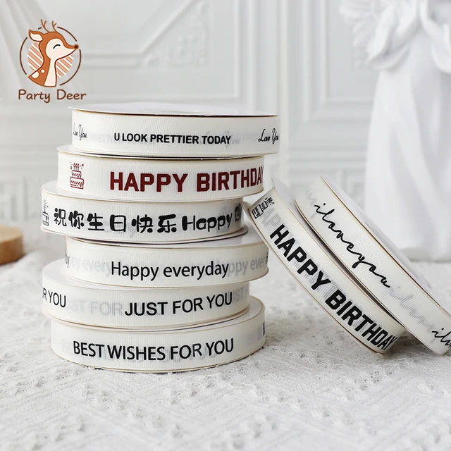 2cm 50 Yard Happy Birthday Bronzing Ribbon Flower Bouquet Gift Decoration  Cake Baking Satin Ribbons - AliExpress