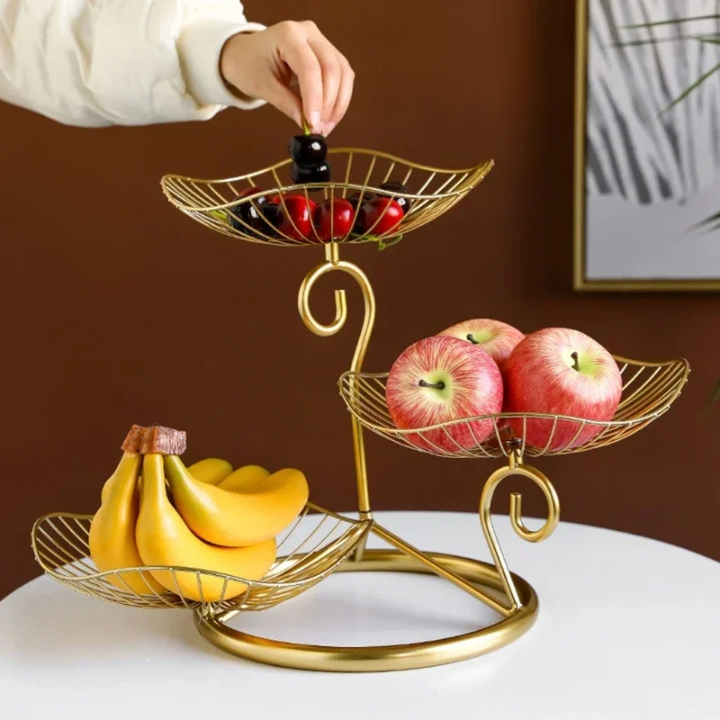 Creative Simple Three-layer Fruit Tray Groceries Fruit Vegetable Basket Bracket Decoration Fruit Bowl Storage Rack Black Gold 6