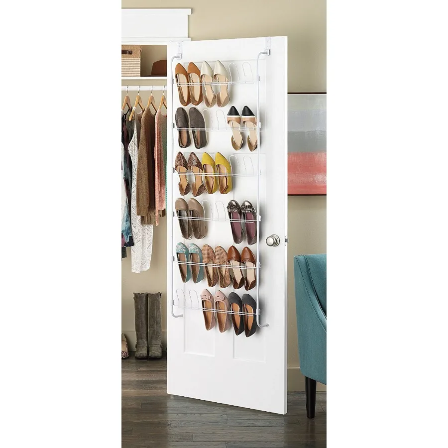 6-Tier Over-The-Door Metal Shoe Rack Space-Saving Hanging Shoe Organizer 18-Pair Capacity White