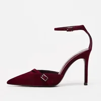 Elegant Burgundy Suede Ankle Strap High Heels Women Sexy Pointed Toe Buckle Strap Women Pumps Designer Party Shoes Heels Wedding - Image 3