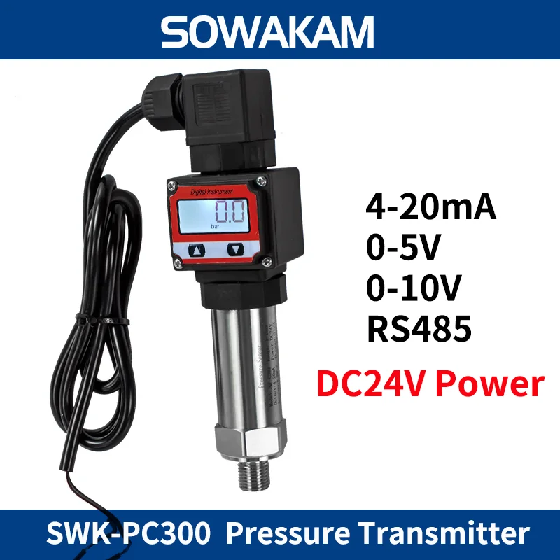 

SWK-PC300 LCD Smart PressureTransmitter RS485 Output Sensor Water Oil Gas -1-0-1000bar Pressure Measurment G1/4 Transducer