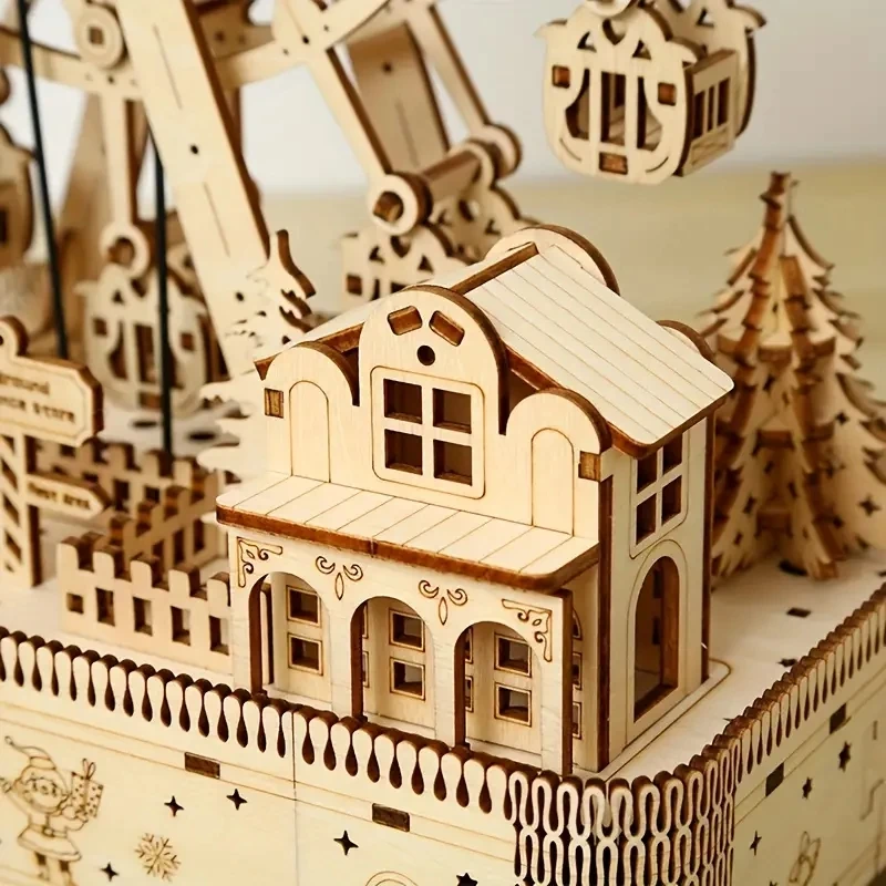 New Arrival Music Ferris Wheel 3D Three-dimensional Puzzle, Wooden Building Model Ornament Assembly,Adult Creative Assembly Educ 3