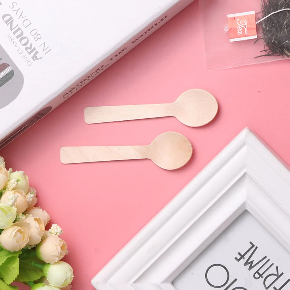 Disposable Wooden Spoon Mini Ice Cream Party Tableware Kitchen Safe New Wood Western Dessert Scoop Wedding tiny 100Pcs