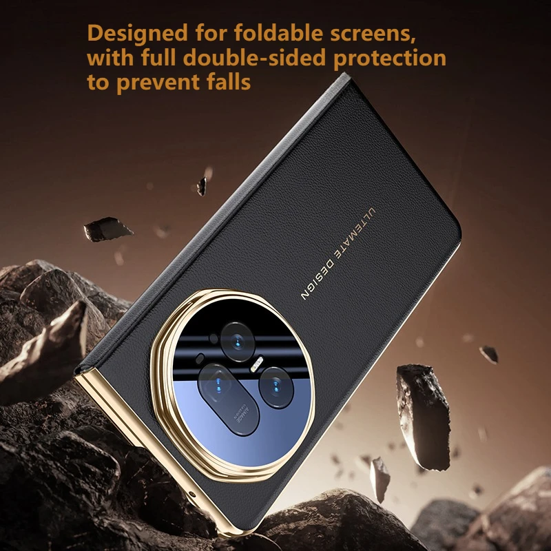 Luxury Electroplated Leather Case with Hinged Lens and Bracket - High-End Anti-Drop Cover