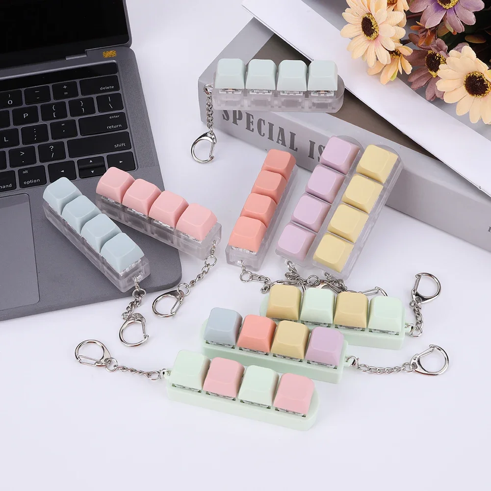 Button Keycap Fidget Keychain 4 Keys Keyboard Decompression Toys DIY Mechanical Key Toy for Adult To Relief Stress Pass The Time