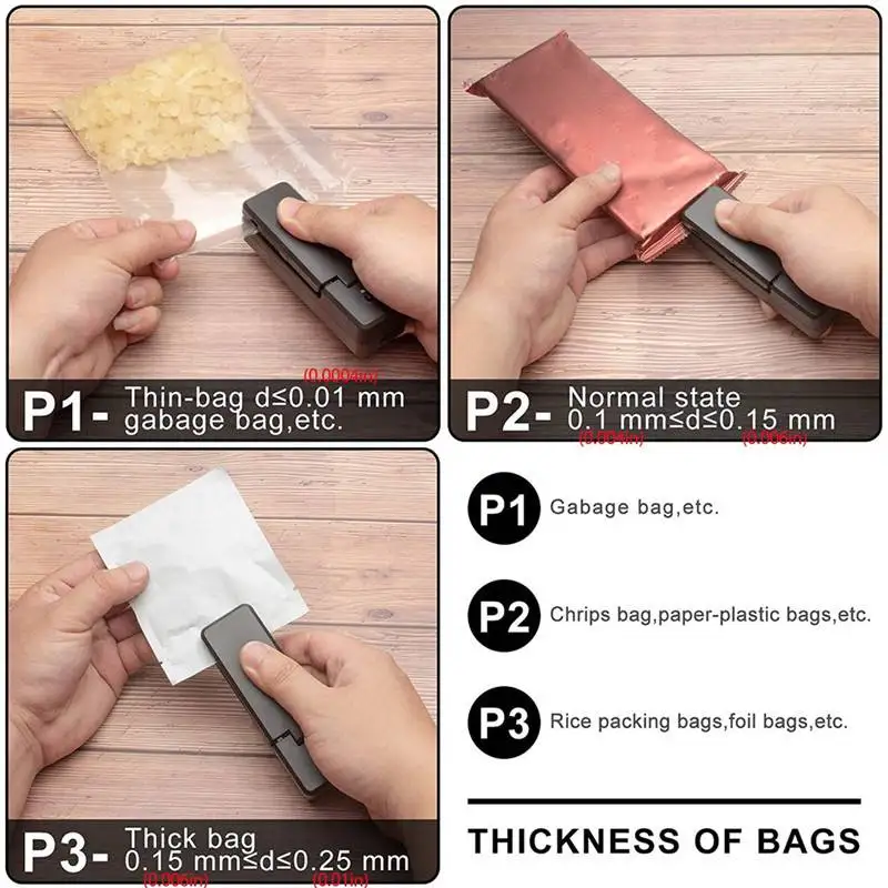 

Vacuum Heat Storage Food Mini Bag Sealers & Sealer 2-in-1 Portable Cutter for Plastic Bag Rechargeable Handheld Heat Sealers