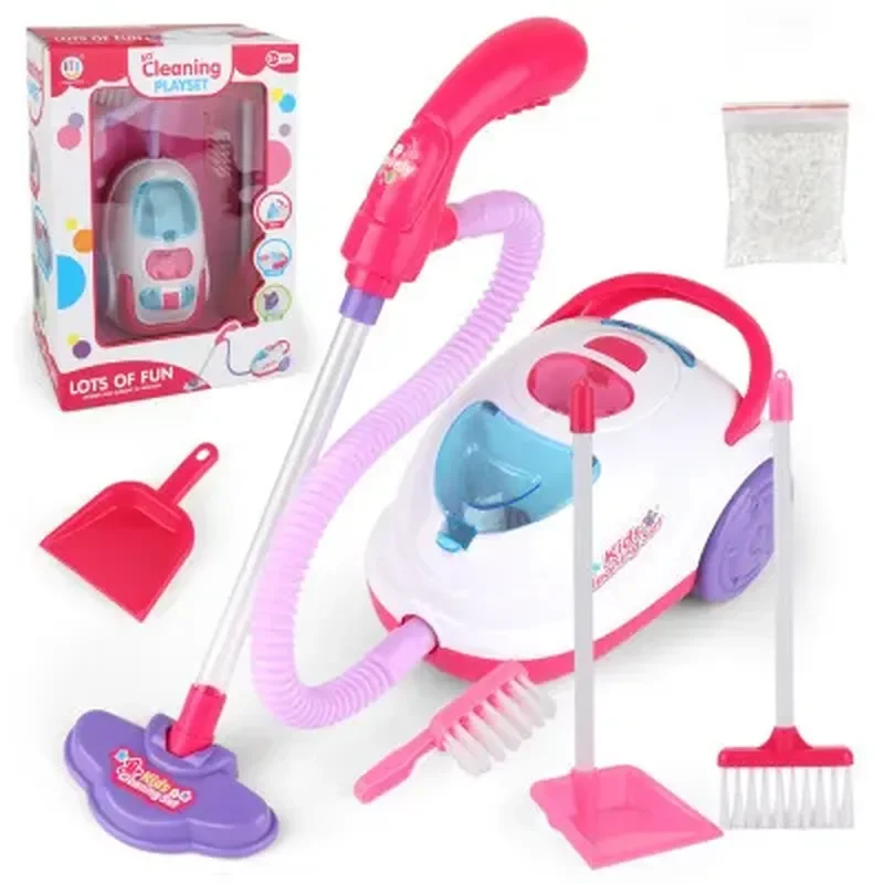 Children Pretend Play Toys Housekeeping Tools Set Simulation Furniture Vacuum Cleaner Charging Housework Dust Catcher Girls Gift 2