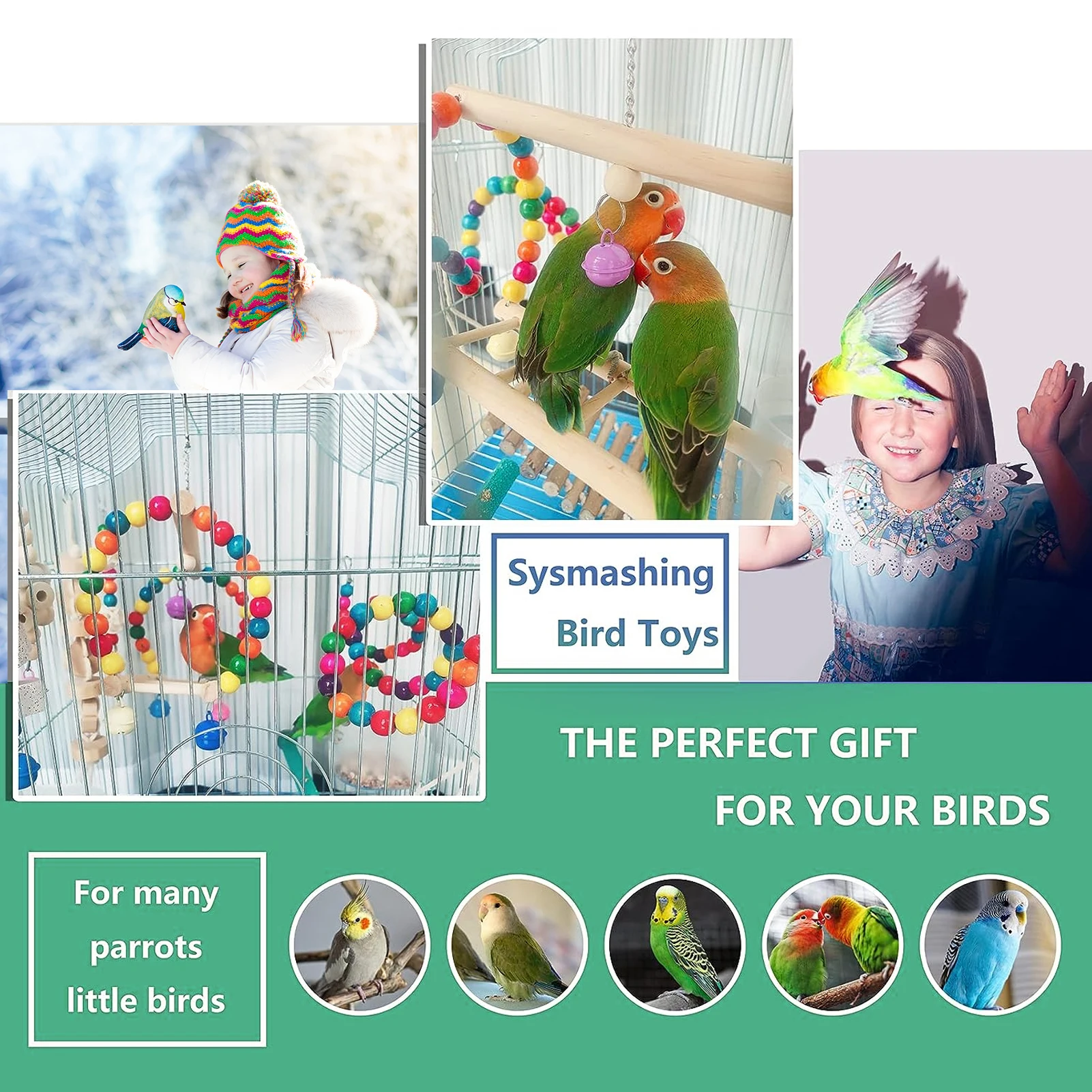 Parrot Bird Toys Accessories Articles Parakeet Cockatiels Bite Chew Toy For Parrot Training Budgie Toy Swing Ball Bell Standing