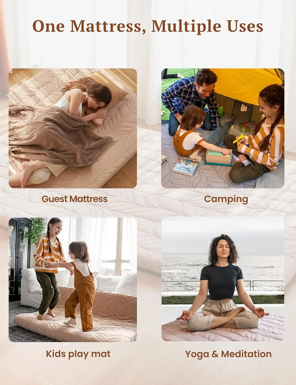 Japanese Floor Mattress Futon Mattress Full Size, Thicken Roll Up Tatami Mat w/ 100% Cotton Washable Cover, Portable & Foldable 4