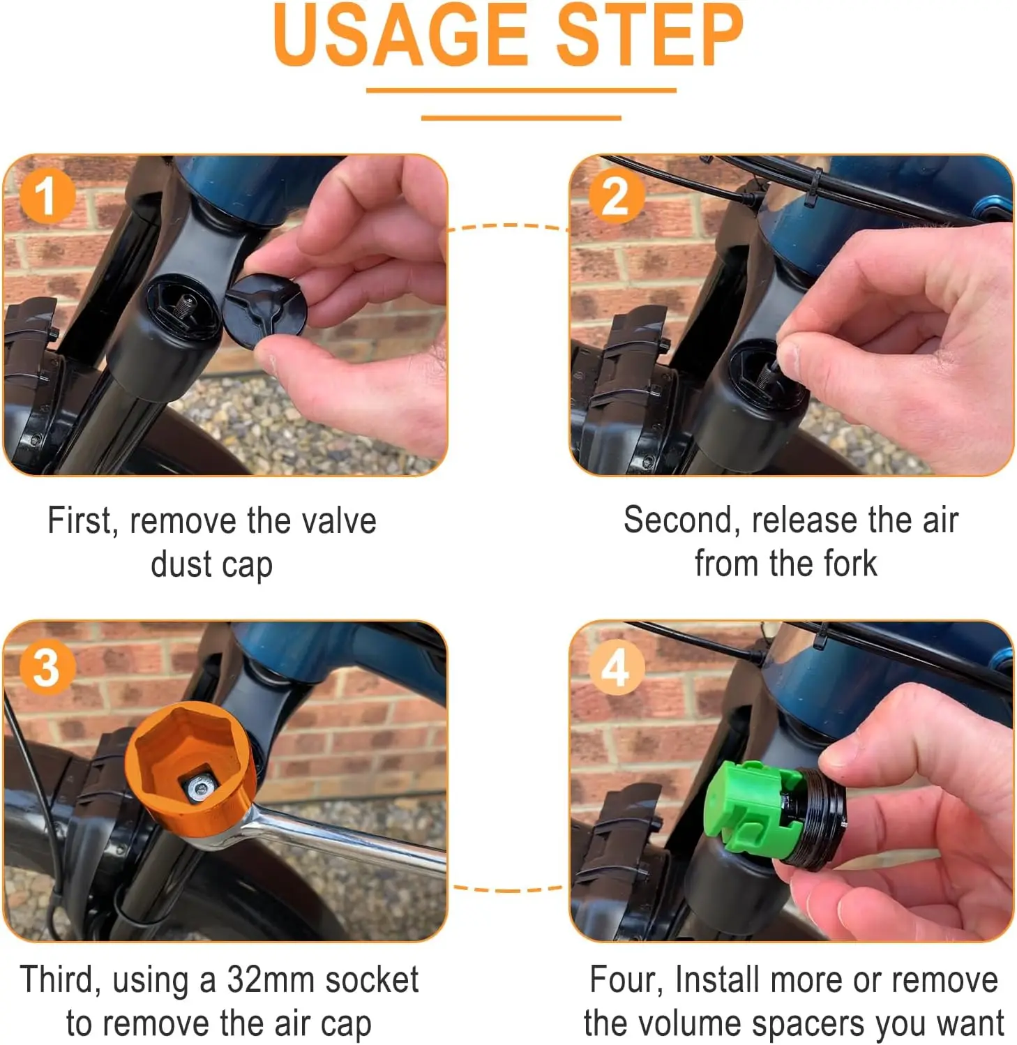 Bicycle Fork Wrench 32mm Bike Fork Topcap Socket Tool Compatible Fox Fork Series 36,38,40 3/8" Ratchet Drive