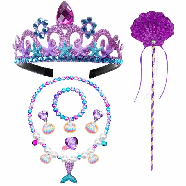 Costume Da Sirena Per Bambina 120 Cm – Set Completo Con Vestito, Parrucca Rossa, Corona E Accessori, Per Cosplay E Feste A Tema - 6