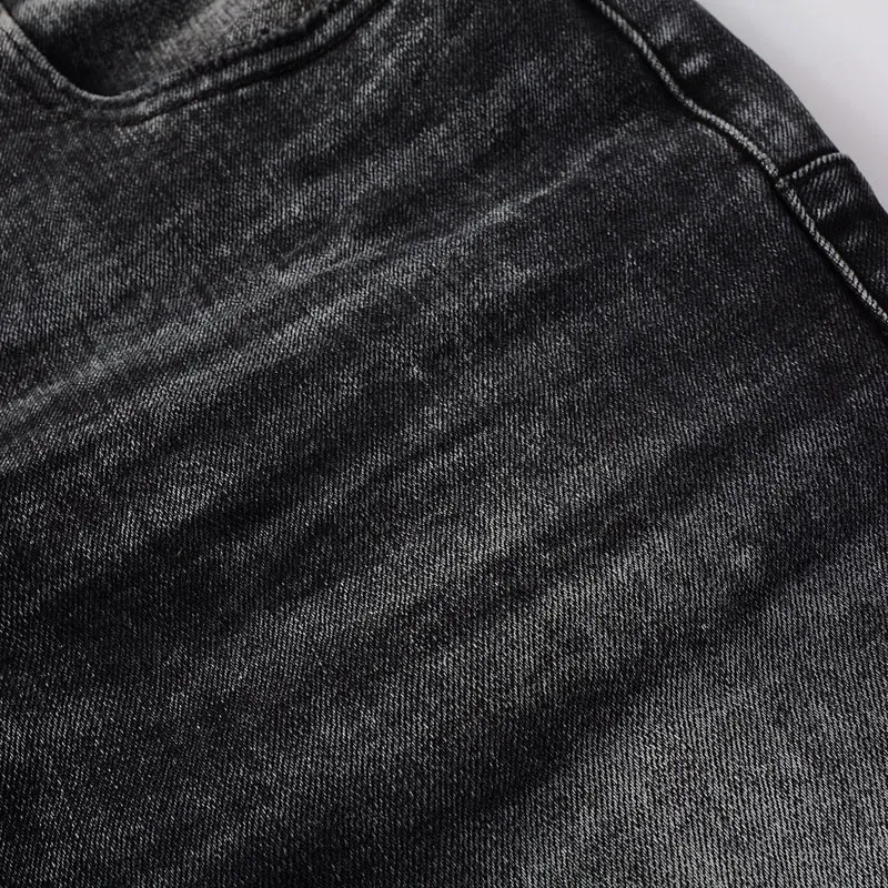 Street Fashion Men Jeans Retro Black Gray Stretch Skinny Fit Ripped Jeans Men Brand Designer Hip Hop Elastic Denim Pencil Pants