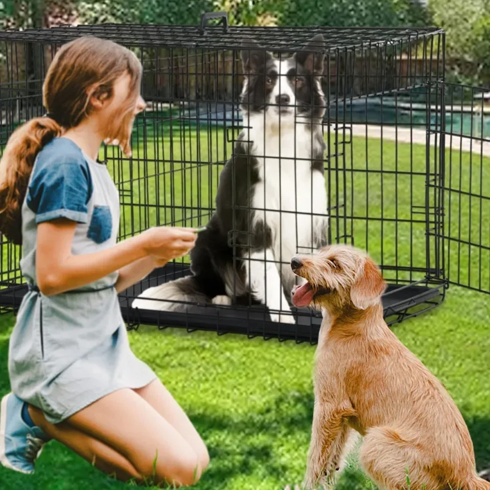 48 Inch Dog Crate Dog Cage for Large Dogs Folding Mental Wire Kennel Outdoor and Indoor with Double-Door Divider Panel