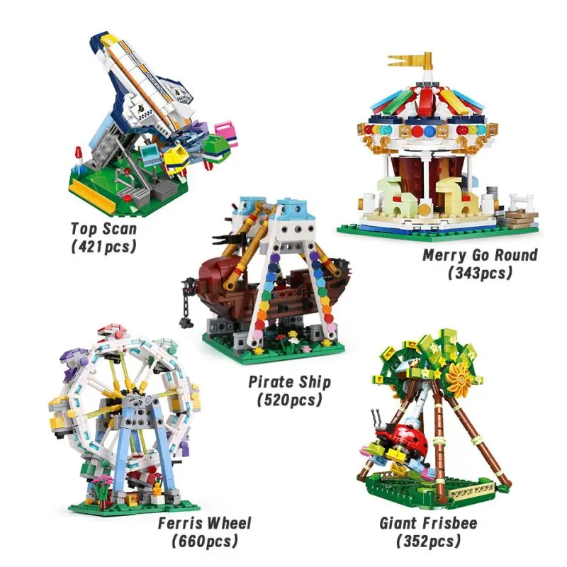 Mini Park rozrywki klocki do budowy diabelski młyn klocki karuzela Model statek piracki duże kołyszące się klocki do samodzielnego montażu 1 Mini Park rozrywki klocki do budowy diabelski młyn klocki karuzela Model statek piracki duże kołyszące się klocki do samodzielnego montażu