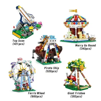 Mini Park rozrywki klocki do budowy diabelski młyn klocki karuzela Model statek piracki duże kołyszące się klocki do samodzielnego montażu