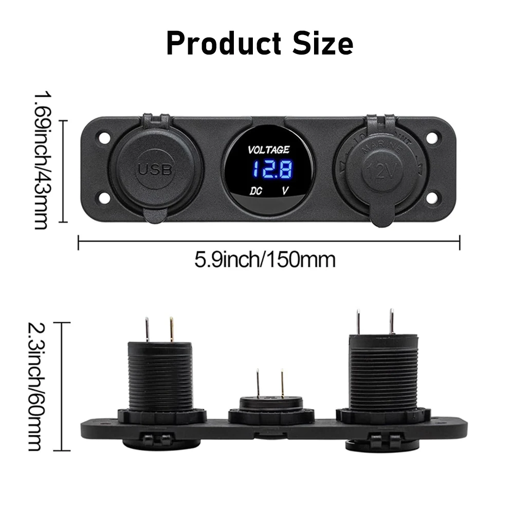 12-24V 시가 라이터 소켓 스플리터 3 in1 방수 3.1A 듀얼 USB 충전 소켓 패널 LED 볼트미터 자동차 보트 트럭용