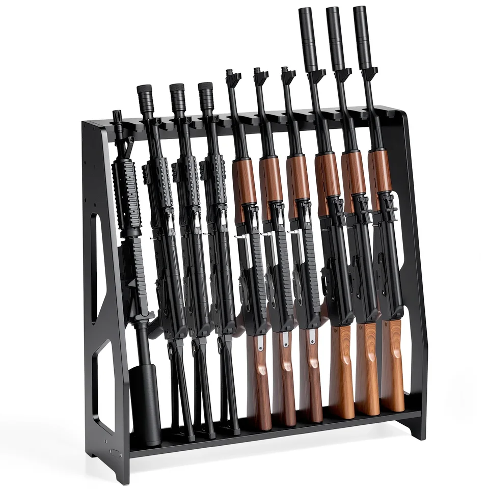 Heavy Duty Adjustable Wooden Rifle Rack for 10 Guns