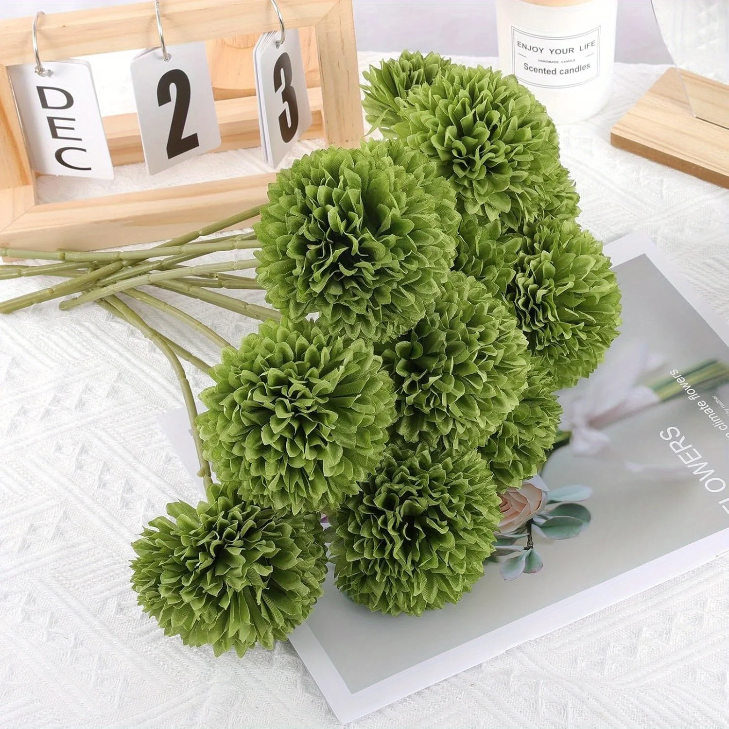 Artificial Ball Chrysanthemum -12pcs with Green Flowers