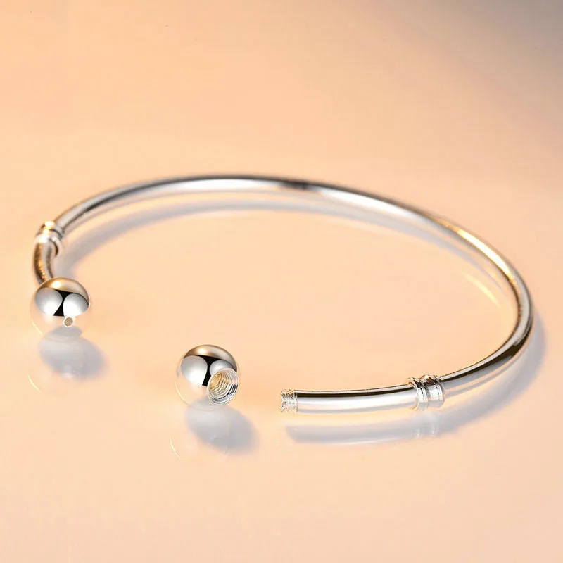 Silver European Charm Bead Bangle Bracelet Fashion Jewelry For Women Men