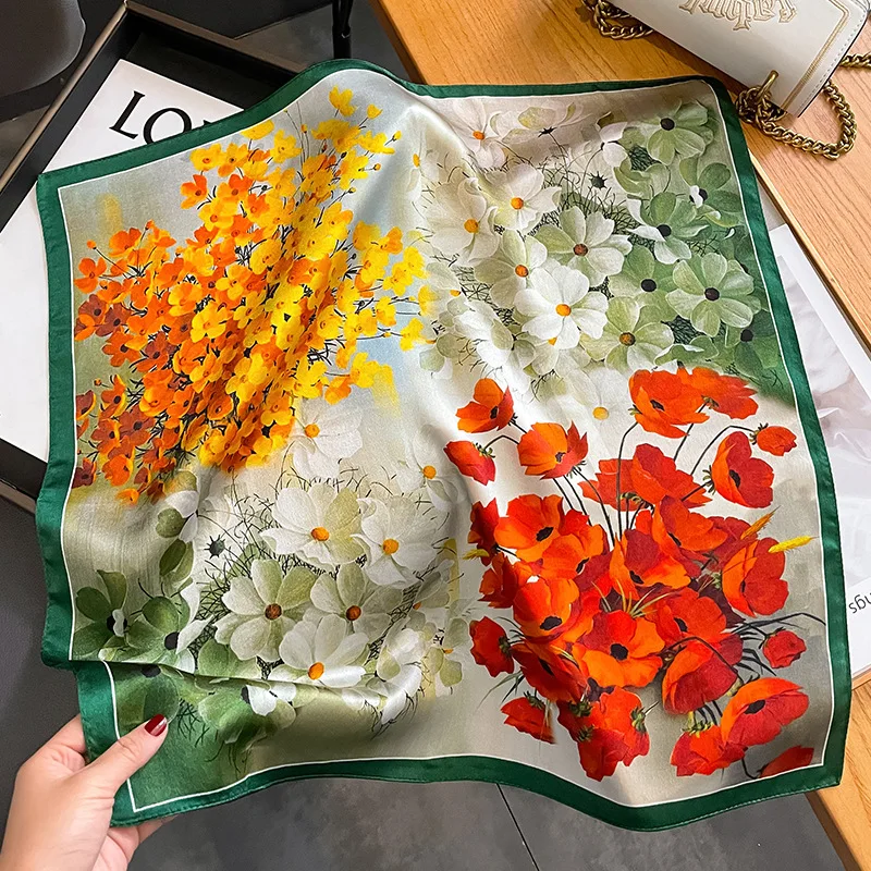 100% Pure Silk Square Scarf Women Dot Print Neckerchief Bandana