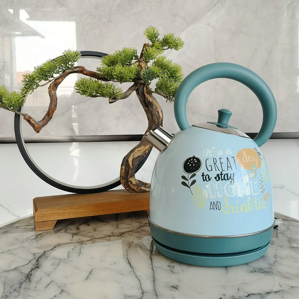 This electric tea kettle heats water safely and looks fab