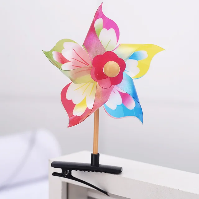 3pcs Girls Cute 3D Windmill Hair Clip Child  Colorful Rainbow Plastic Sweet Barrettes Hair Barrettes Headwear Outdoor Funny toys 5