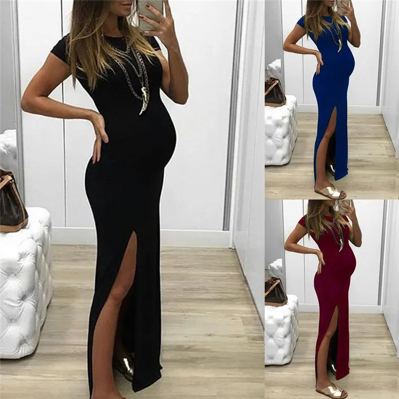 Pregnant Tight Open Long Dress Women 