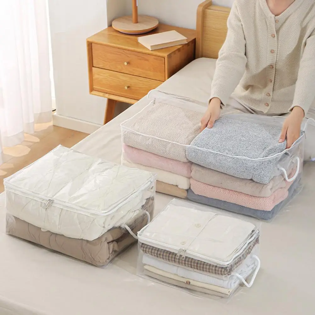 Storage Box Large Capacity Space-saving Foldable Clear Sweater Storage Bag PEVA Waterproof Bed Sheet Organizer Storage Pouch 4