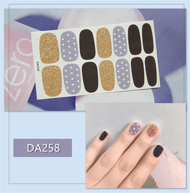 14tips/sheet Nail Wraps Polish Decals Strips Golden Glitter 3D Adhesive Full Nail Art Stickers Manicure Kits Drop Shipping DA258