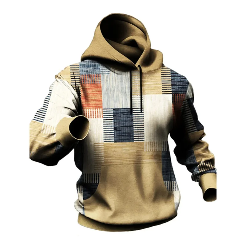 thumbnail image 1 of Sudadera con capucha y estampado 3D de bloques de color para hombre, jersey con patrón geométrico retro, sudaderas informales de otoño de gran tamaño, mangas largas, 1 of 5