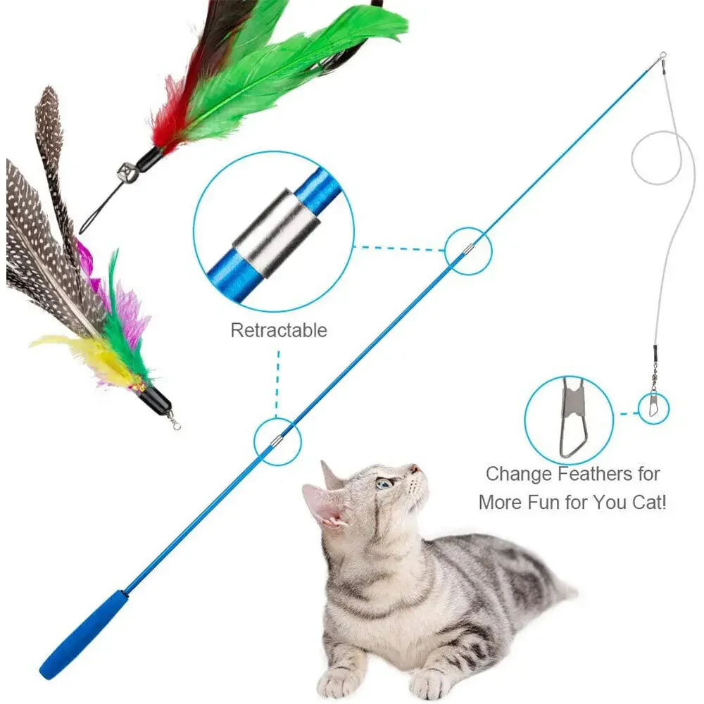 Cat Teaser Toy 12Pcs Replacement Cat Feather Toy Set Cat Teaser Wand Toy for Kitten Interactive Training Playing Stick Supplies