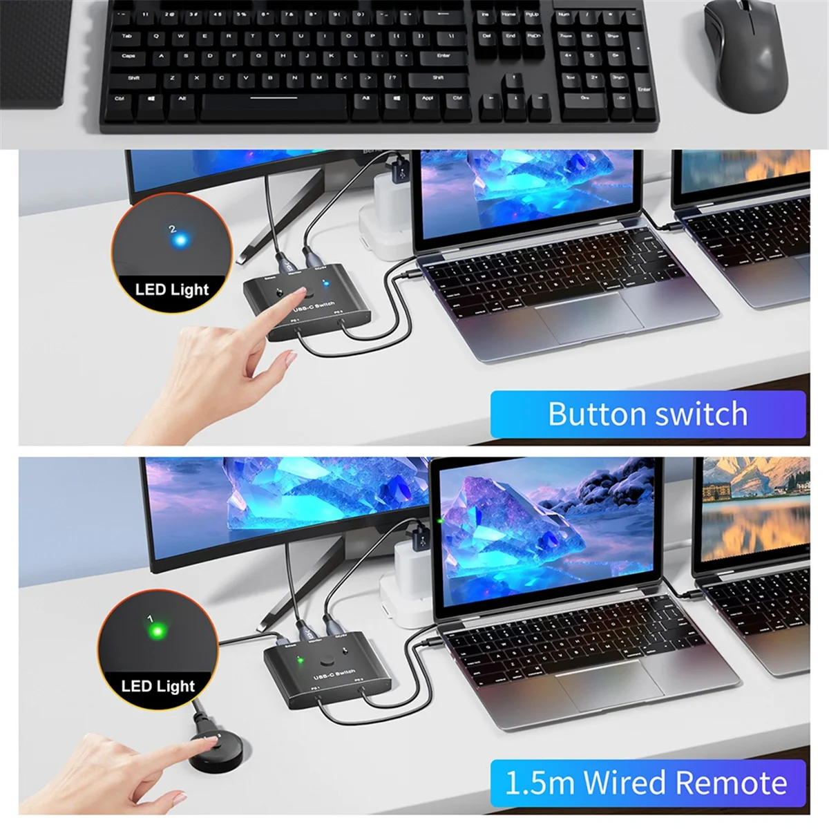 XMLX New 8K USB C KVM Switch USB3.1 Type-C Splitter Cable for Video 8K@30Hz 4K@120Hz PD 100w 10Gbps Data Transmission