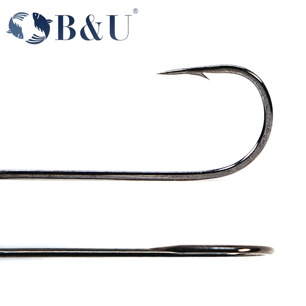 B&U 20pcs Fishing hook big eyes ring Carbon Steel Single Hooks tackle Worm Hooks Fishing Soft Worm Hooks High Carbon Steel