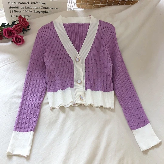 

Purple Grace Knitting Women Pullover Girl Woman Sweater Cardigan V Neck Knit Tops Tight Women's Sweaters Top Coat Cloth Suétere