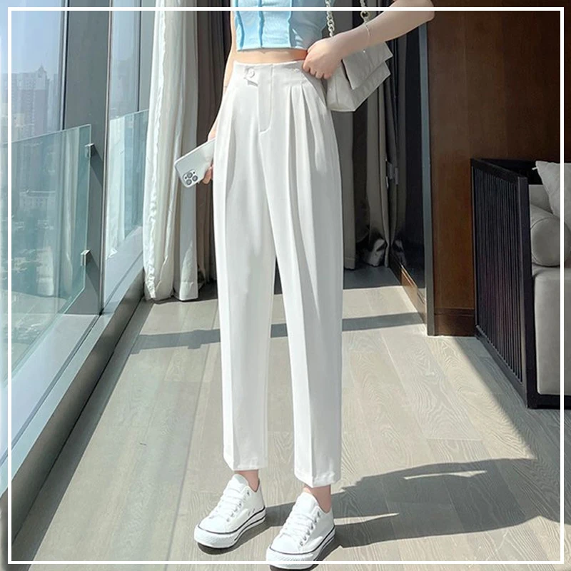 

2024 New Summer Casual Simplicity Commuting Versatile Fashion High Waist Slimming Anti Wrinkle Drop Thin Ice Silk Suit Pants