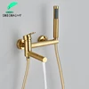 Brushed Gold Bathtub Faucet Swivel Spout Shower Faucets Embedded In Wall Tub Water Tap Shower Mixer Waterfall Bath Shower System 1