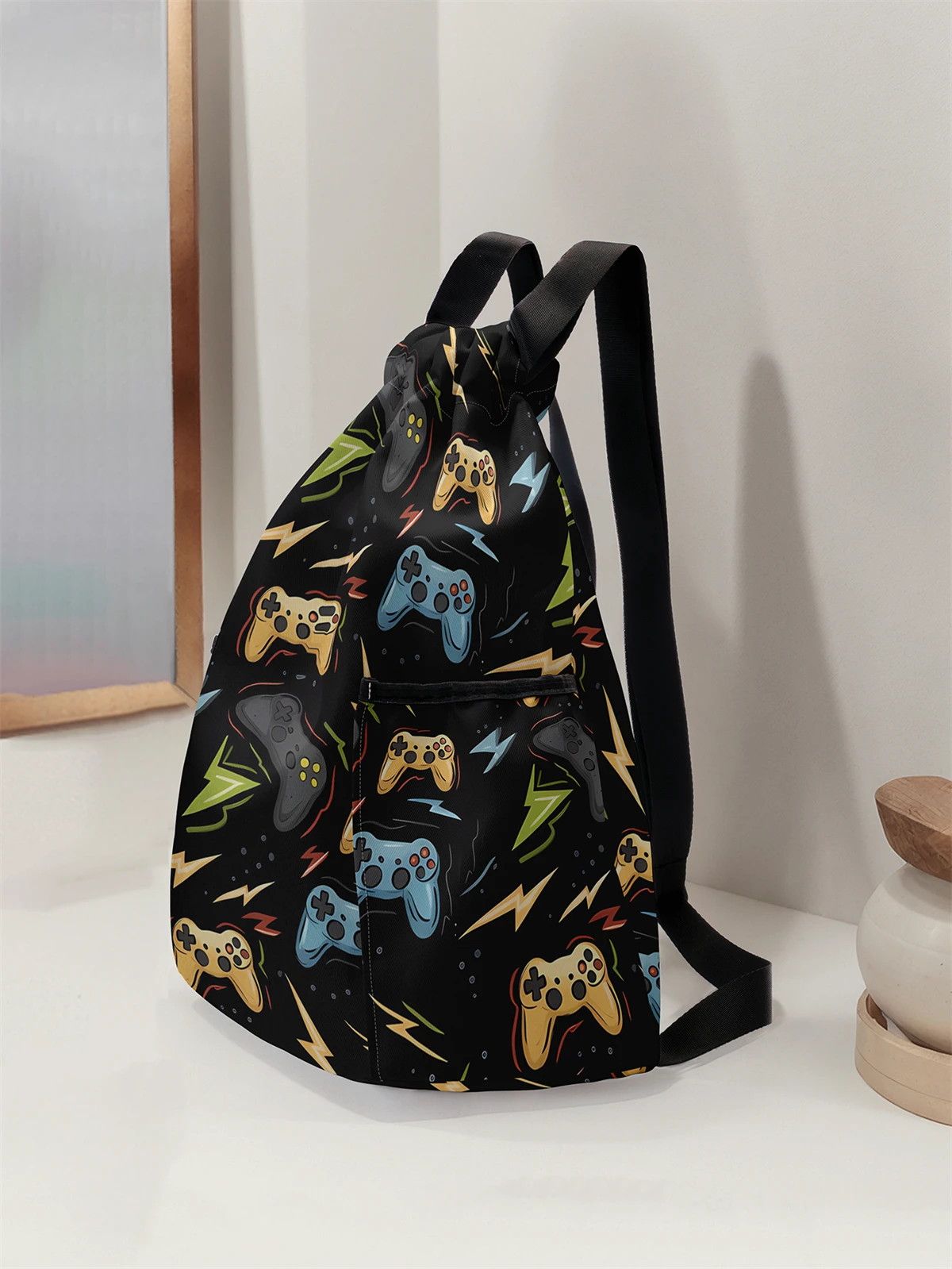 Printed drawstring backpack - large capacity durable fitness bag, adjustable shoulder straps, sports beach backpack
