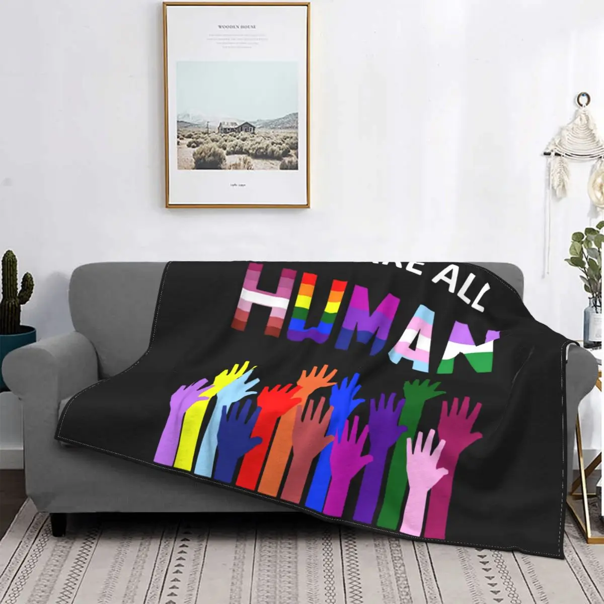 

We Are All Human LGBT Gay Rights Pride Ally Gift Blanket Love Wins Harajuku Plush Warm Throw Blanket for Bed Sofa Decoration