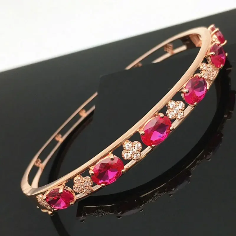 Bracciale Donna Oro Rosa 14 Carati Con Fiore E Moissanite – Design Floreale Regolabile 20+4 Cm, Gioiello Elegante Per Feste E Anniversari