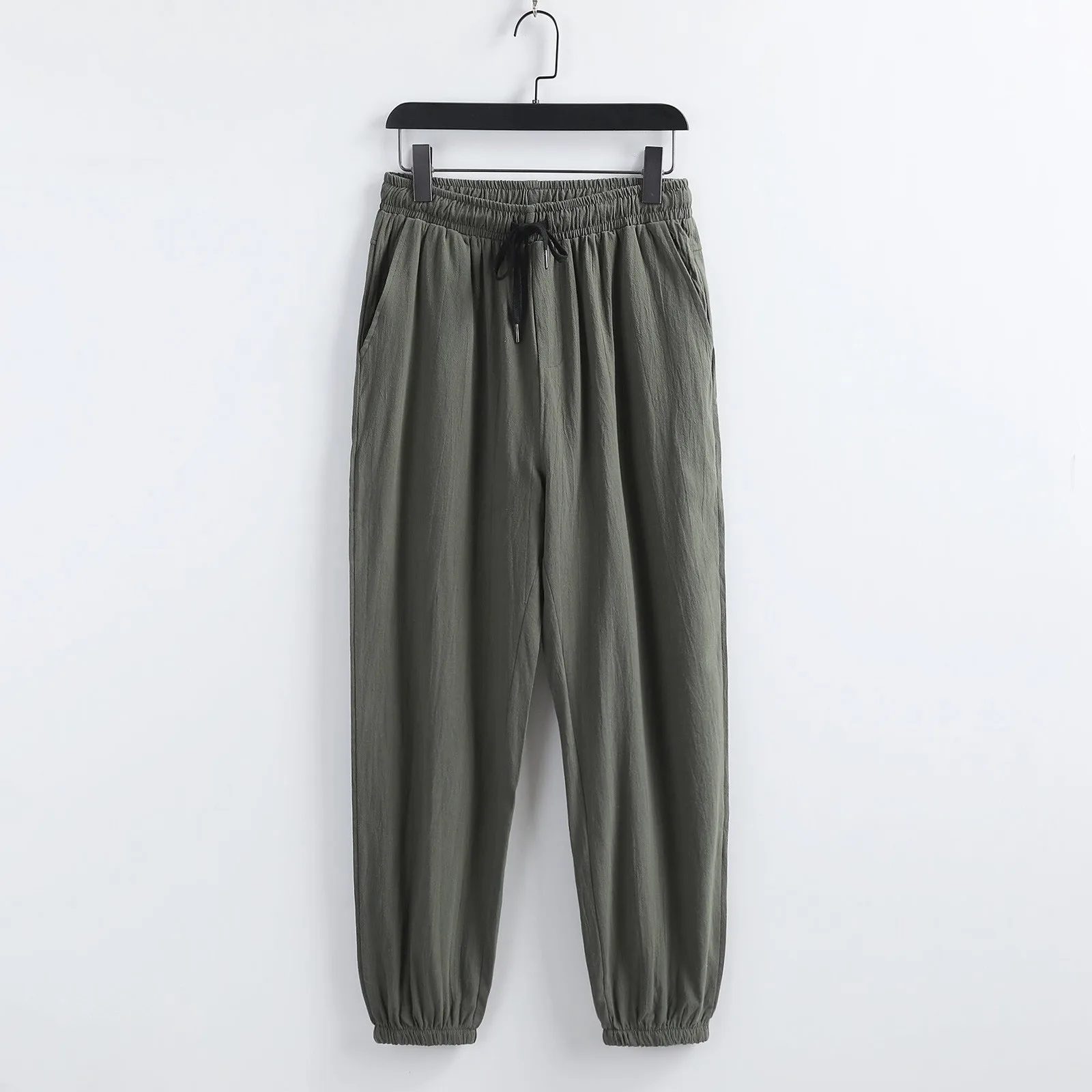 

Mens Plus Size Loose Fashion Harem Pants Summer Thin Drawstring Elastic Pleated Wide Leg Solid Trouser Casual Lantern Pantalone