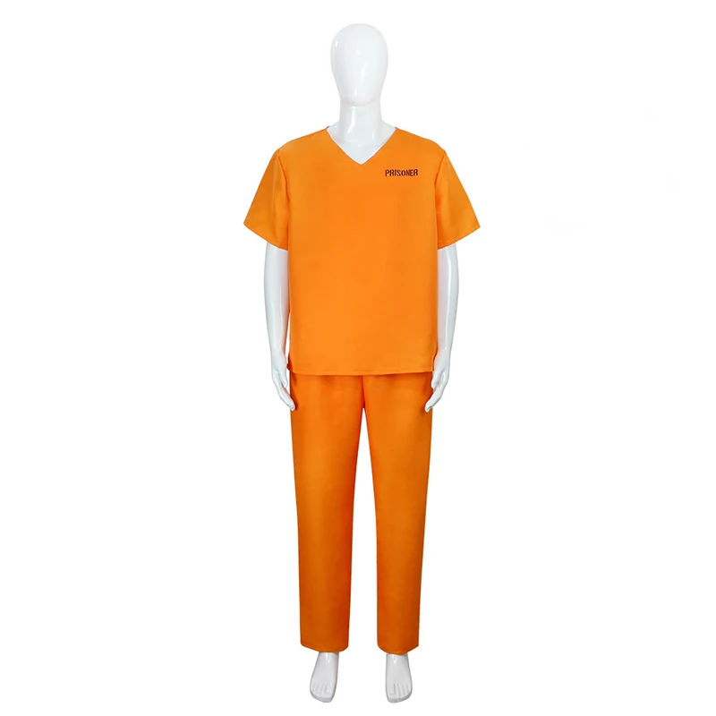 Unisex Adult Convict Carnival Halloween Fancy Dress Up Incarcerated Uniform Outfit Orange Prisoner Costume For Men